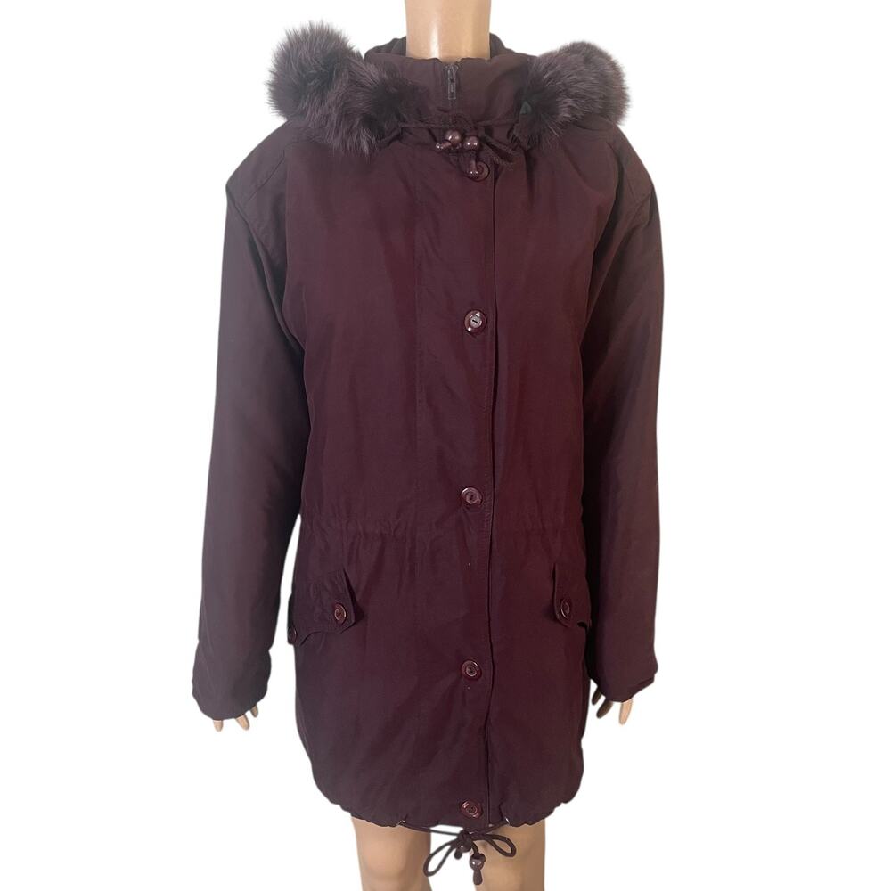Hunt Club Parka Coat Women’s Small Maroon Faux Fur Hood Drawstring Waist Winter - Picture 9 of 15